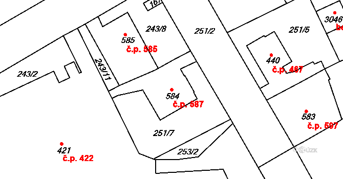 Neratovice 587 na parcele st. 584 v KÚ Neratovice, Katastrální mapa