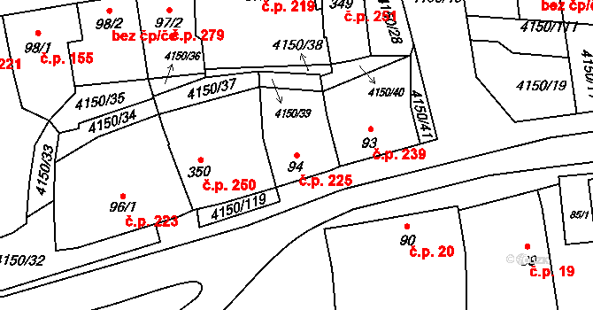 Kožlany 225 na parcele st. 94 v KÚ Kožlany, Katastrální mapa