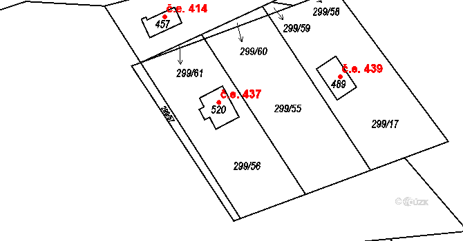 Černolice 437 na parcele st. 520 v KÚ Černolice, Katastrální mapa
