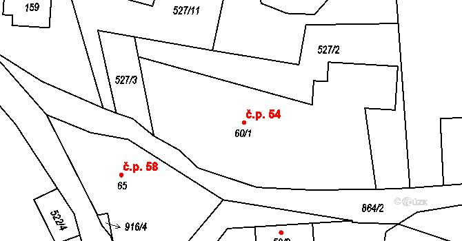Klínec 54 na parcele st. 60/1 v KÚ Klínec, Katastrální mapa