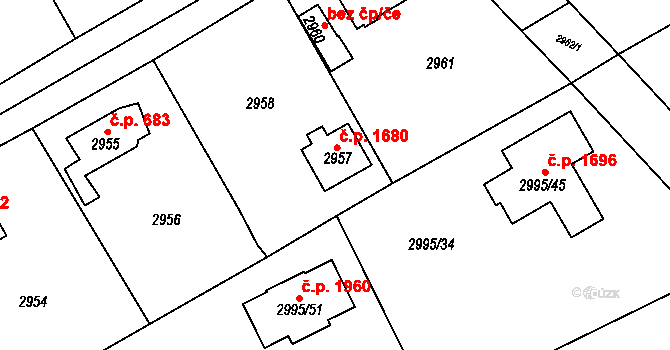 Černošice 1680 na parcele st. 2957 v KÚ Černošice, Katastrální mapa