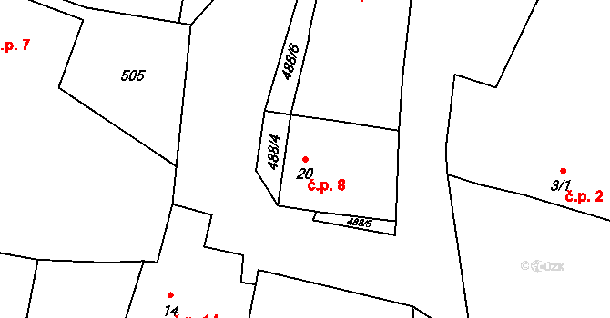 Broučkova Lhota 8, Chotoviny na parcele st. 20 v KÚ Broučkova Lhota, Katastrální mapa
