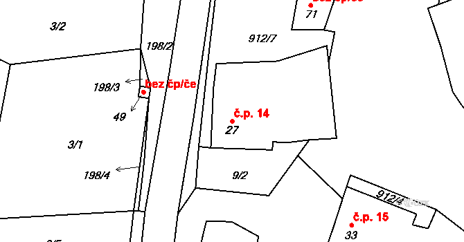 Zhořec 14, Manětín na parcele st. 27 v KÚ Zhořec u Manětína, Katastrální mapa