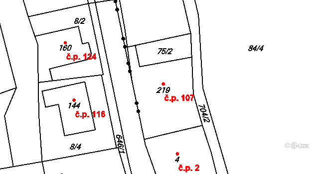 Teplice nad Metují 107 na parcele st. 219 v KÚ Teplice nad Metují, Katastrální mapa
