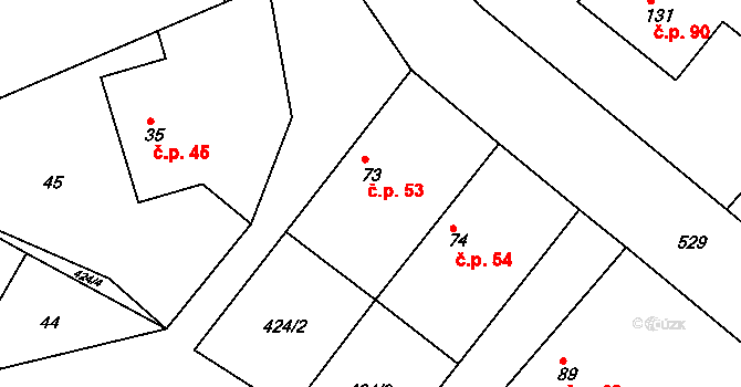 Lipoltice 53 na parcele st. 73 v KÚ Lipoltice, Katastrální mapa