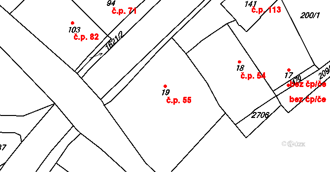 Opatovice nad Labem 55 na parcele st. 19 v KÚ Opatovice nad Labem, Katastrální mapa