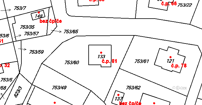 Svatá Maří 81 na parcele st. 133 v KÚ Svatá Maří, Katastrální mapa