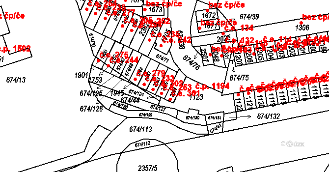 Rosice 253 na parcele st. 2410 v KÚ Rosice u Brna, Katastrální mapa