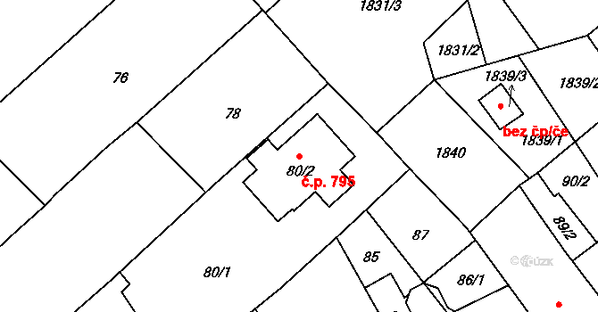 Lednice 795 na parcele st. 80/2 v KÚ Lednice na Moravě, Katastrální mapa