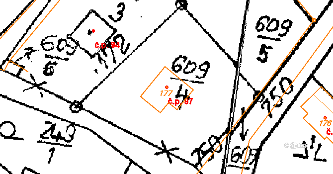 Dolní Rokytá 97, Rokytá na parcele st. 177 v KÚ Dolní Rokytá, Katastrální mapa