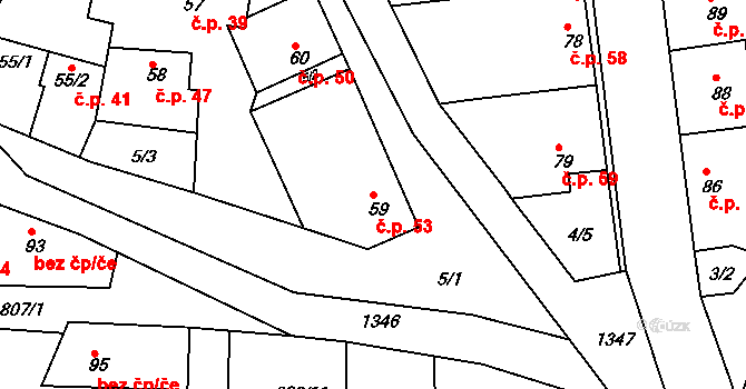 Radonice nad Ohří 53, Peruc na parcele st. 59 v KÚ Radonice nad Ohří, Katastrální mapa