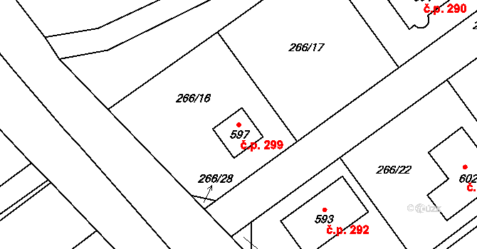 Lobkovice 299, Neratovice na parcele st. 597 v KÚ Lobkovice, Katastrální mapa