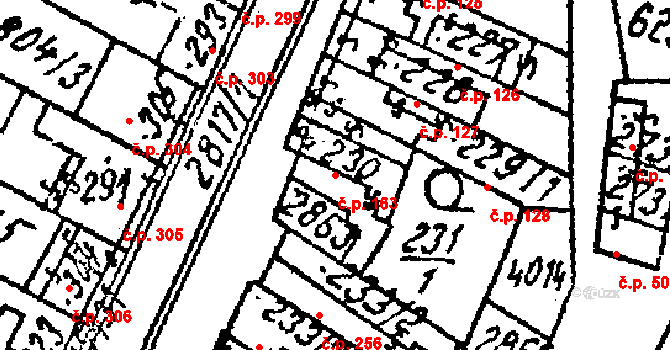 Kostice 163 na parcele st. 230 v KÚ Kostice, Katastrální mapa