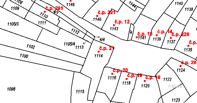Koryčany 21 na parcele st. 1114 v KÚ Koryčany, Katastrální mapa