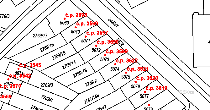 Kroměříž 3599 na parcele st. 5073 v KÚ Kroměříž, Katastrální mapa