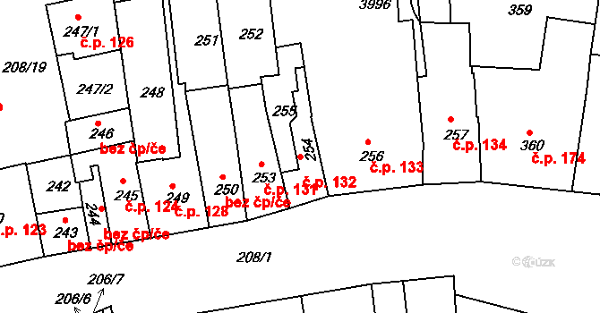 Holešov 132 na parcele st. 254 v KÚ Holešov, Katastrální mapa