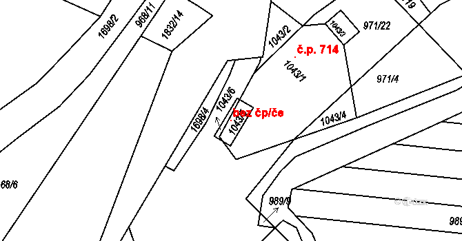 Říčany 103897500 na parcele st. 1043/5 v KÚ Říčany u Prahy, Katastrální mapa