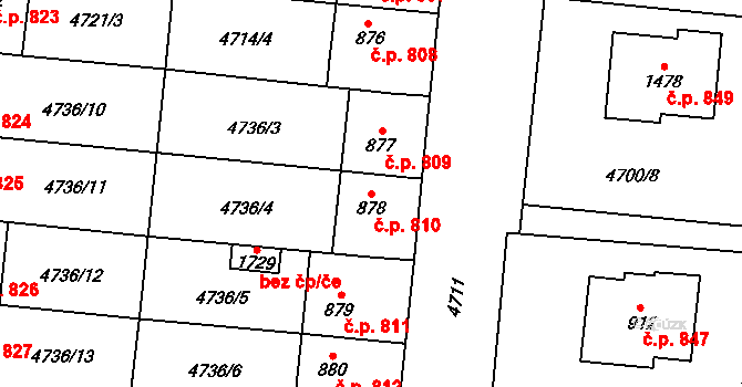Hrušovany nad Jevišovkou 810 na parcele st. 878 v KÚ Hrušovany nad Jevišovkou, Katastrální mapa