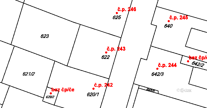Šanov 243 na parcele st. 622 v KÚ Šanov nad Jevišovkou, Katastrální mapa