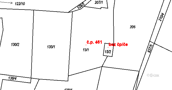 Velká Kraš 461 na parcele st. 15/1 v KÚ Malá Kraš, Katastrální mapa