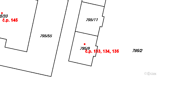Šipší 133,134,135, Kutná Hora na parcele st. 795/9 v KÚ Sedlec u Kutné Hory, Katastrální mapa