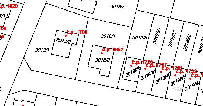 Dobrá Voda u Českých Budějovic 1962 na parcele st. 3018/8 v KÚ Dobrá Voda u Českých Budějovic, Katastrální mapa