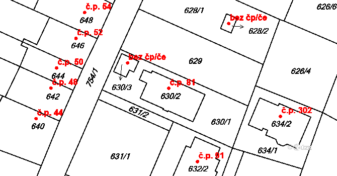Mokré 81, Litvínovice na parcele st. 630/2 v KÚ Litvínovice, Katastrální mapa