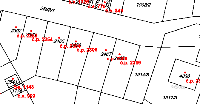Aš 2306 na parcele st. 2467 v KÚ Aš, Katastrální mapa