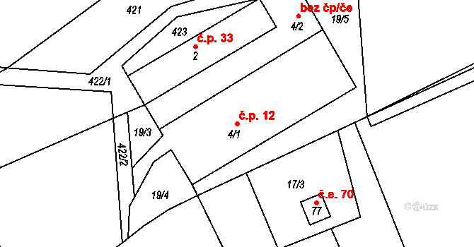 Klatovec 12 na parcele st. 4/1 v KÚ Klatovec, Katastrální mapa