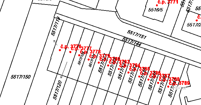 Jihlava 3780 na parcele st. 5517/127 v KÚ Jihlava, Katastrální mapa