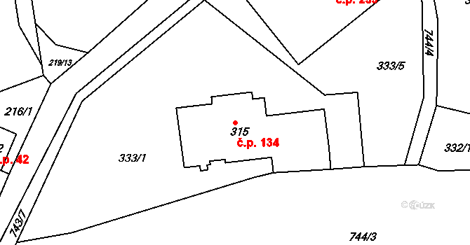 Osnice 134, Jesenice na parcele st. 315 v KÚ Osnice, Katastrální mapa