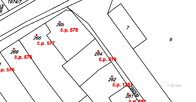 Mistřín 579, Svatobořice-Mistřín na parcele st. 264 v KÚ Mistřín, Katastrální mapa