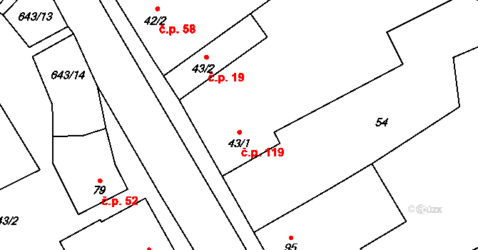 Lhota 119 na parcele st. 43/1 v KÚ Lhota u Kamenných Žehrovic, Katastrální mapa