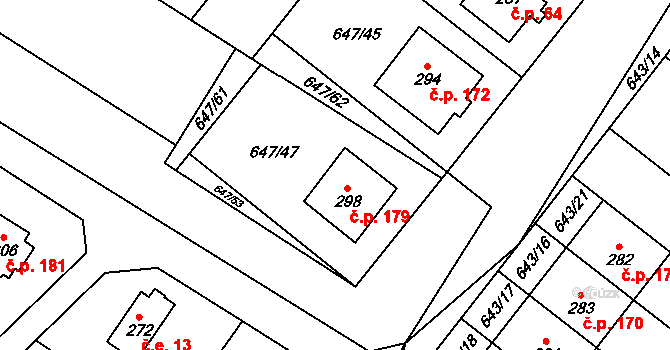 Rychtářov 179, Vyškov na parcele st. 298 v KÚ Rychtářov, Katastrální mapa