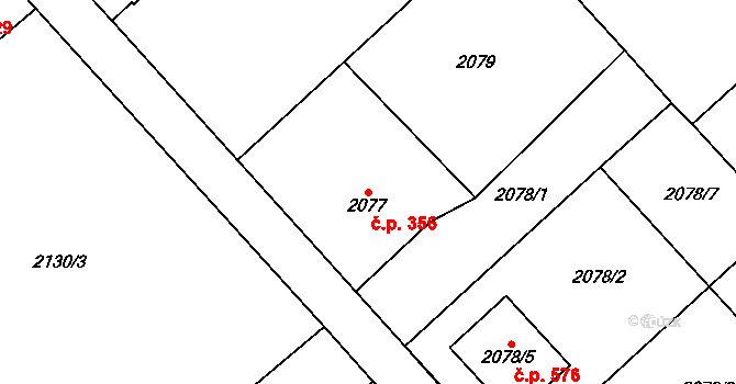 Fryčovice 356 na parcele st. 2077 v KÚ Fryčovice, Katastrální mapa