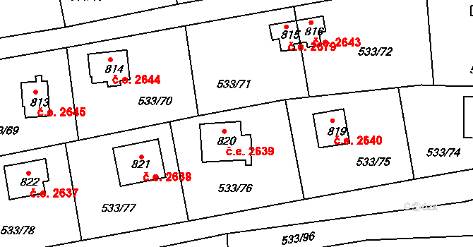 Těptín 2639, Kamenice na parcele st. 820 v KÚ Těptín, Katastrální mapa