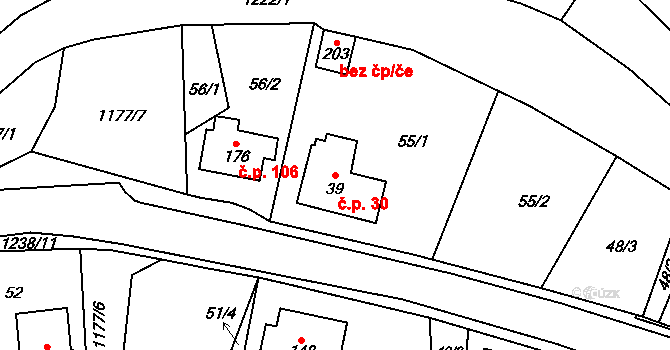 Heřmanice 30 na parcele st. 39 v KÚ Heřmanice u Frýdlantu, Katastrální mapa