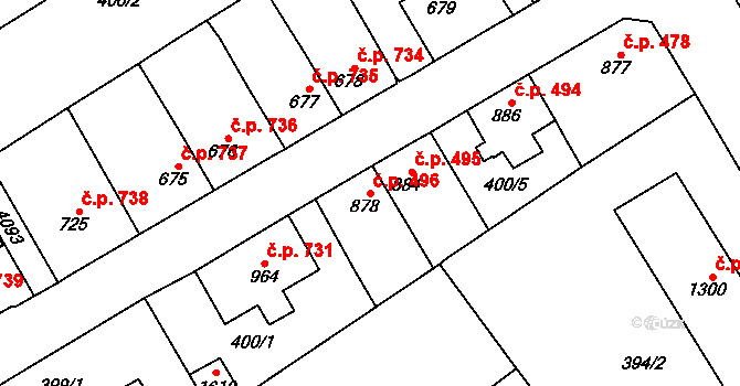 Lomnice nad Popelkou 496 na parcele st. 878 v KÚ Lomnice nad Popelkou, Katastrální mapa