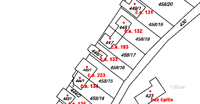 Mariánské Údolí 133, Hlubočky na parcele st. 446/1 v KÚ Hlubočky, Katastrální mapa