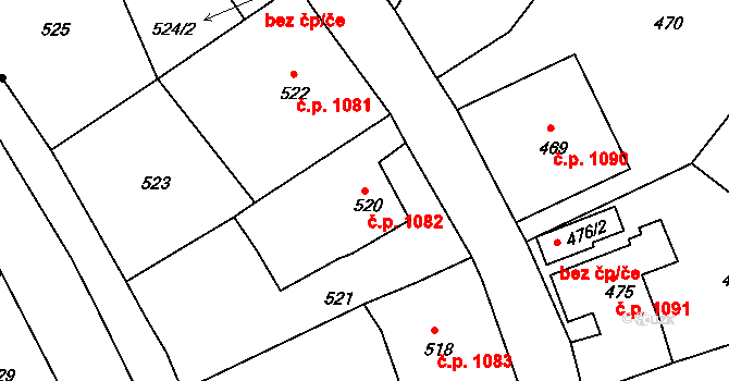 Hořovice 1082 na parcele st. 520 v KÚ Velká Víska, Katastrální mapa