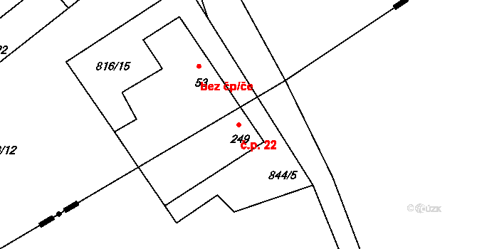 Jaronín 22, Brloh na parcele st. 249 v KÚ Jaronín, Katastrální mapa