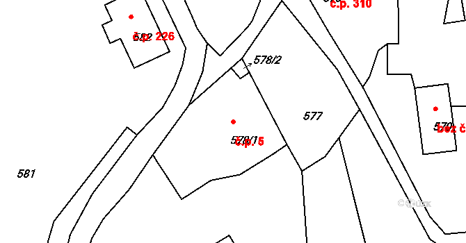 Volfartice 5 na parcele st. 578/1 v KÚ Volfartice, Katastrální mapa