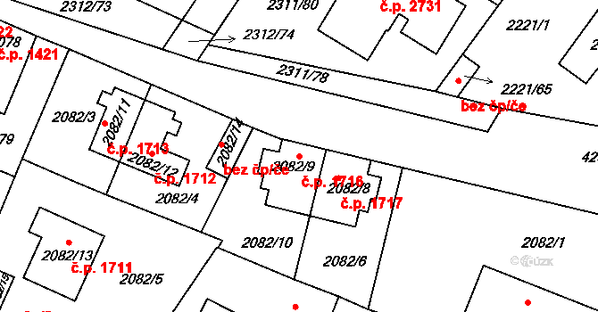 Roudnice nad Labem 1716 na parcele st. 2082/9 v KÚ Roudnice nad Labem, Katastrální mapa