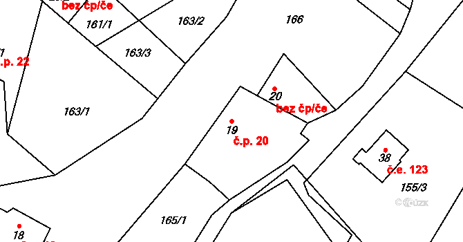 Kamenná Lhota 20, Borotín na parcele st. 19 v KÚ Kamenná Lhota u Borotína, Katastrální mapa