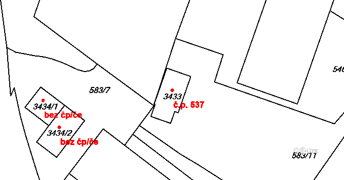 Holínské Předměstí 537, Jičín na parcele st. 3433 v KÚ Jičín, Katastrální mapa