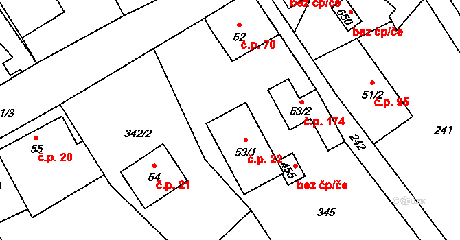 Dolní Studénky 22 na parcele st. 53/1 v KÚ Dolní Studénky, Katastrální mapa