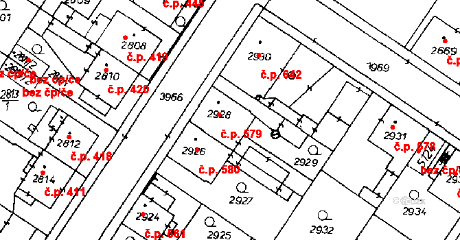 Poděbrady III 579, Poděbrady na parcele st. 2928 v KÚ Poděbrady, Katastrální mapa
