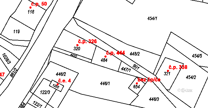 Kovářská 444 na parcele st. 484 v KÚ Kovářská, Katastrální mapa