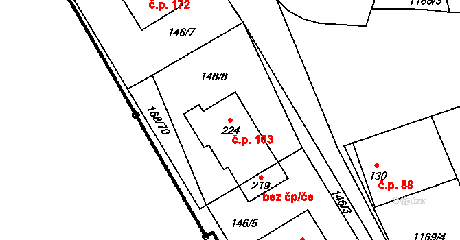 Jakubov u Moravských Budějovic 163 na parcele st. 224 v KÚ Jakubov u Moravských Budějovic, Katastrální mapa