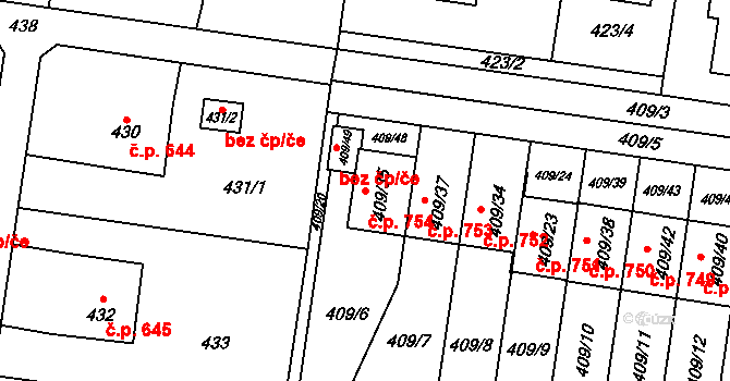 Skřečoň 754, Bohumín na parcele st. 409/35 v KÚ Skřečoň, Katastrální mapa